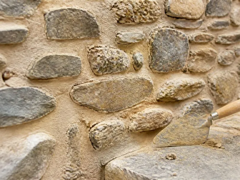 Rejointoiement à la chaux d’un mur en moellons de grès et de meulière à Dourdan