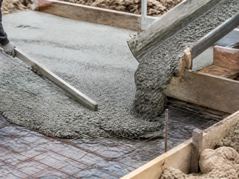 Coulage d’une dalle béton armée pour une annexe dans un jardin d’Arpajon